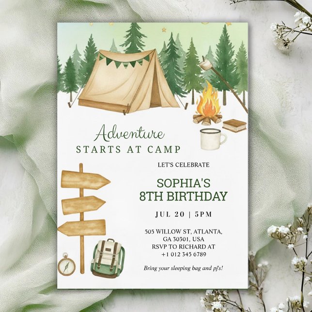 Convite Eye catching birthday Invitation in camping vibe  (Criador carregado)