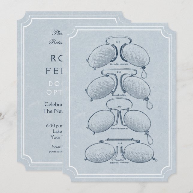 Convite Eyeglasses do vintage da aposentadoria do (Frente/Verso)