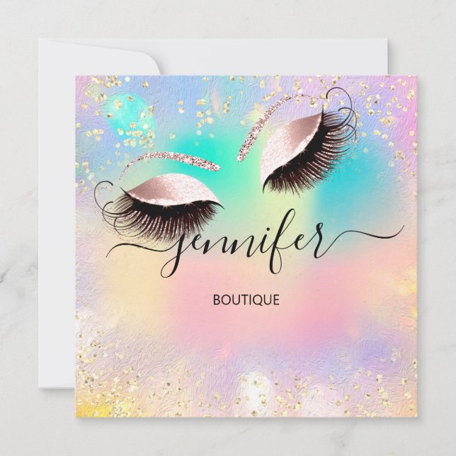 Convite Eyelash profissional holográfico Confetti Unicorn (Frente)