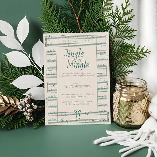 Convite Fa La Jingle Mingle Vintage Sheet Música Natal (Fa La Jingle Mingle Vintage Sheet Music Christmas Invitation)