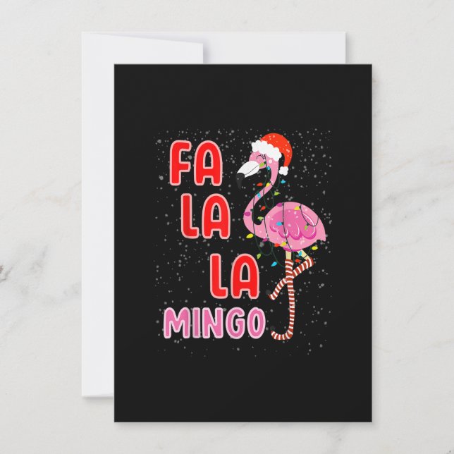 Convite Fa la la Mingo Flamingo Rosa Chapéu de Papai Noel  (Frente)