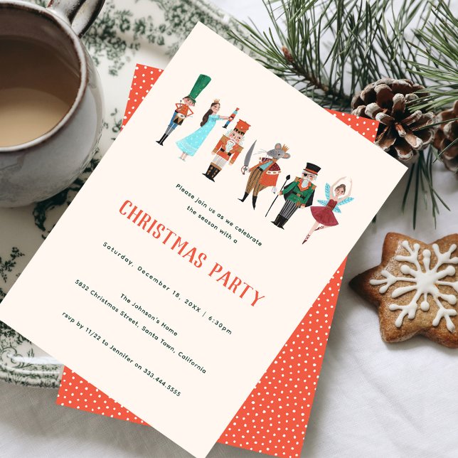 Convite Fa La La Natal Bailarino do Ballet Quebra-Nozes (Nutcracker Christmas Party Invitation)