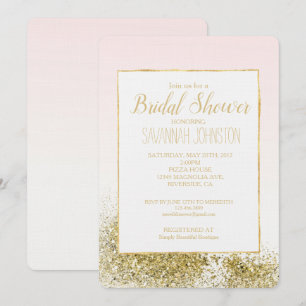 Convite Faaux Glitter Dourado Cor-de-Rosa Esbranquiçada