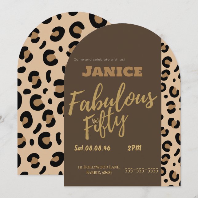 Convite Fabolous Cheetah 50th  (Frente/Verso)
