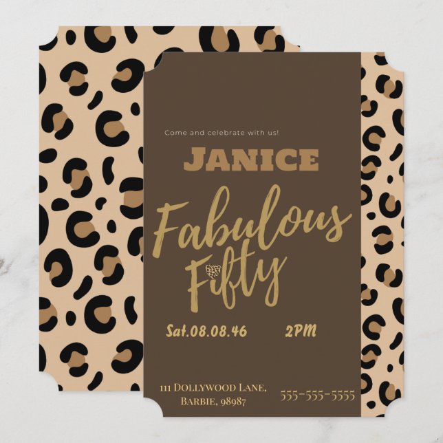 Convite Fabolous Cheetah 50th  (Frente/Verso)