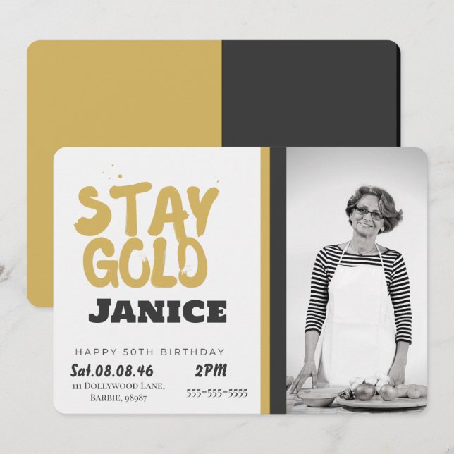 Convite Fabolous Gold Golden 50th Personalized (Frente/Verso)