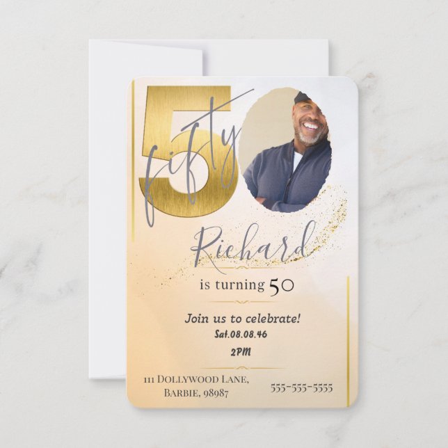 Convite Fabolous Gold Golden 50th Personalized (Frente)