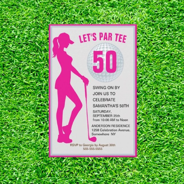 Convite Fabulosa 50ª Dama Rosa Golfer Aniversário (Swing in Style, Embrace the Elegance!)