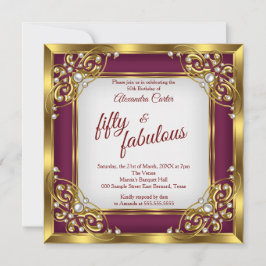 Convite Fabulosa 50ª Foto Burgundy, Dourada Festa Vermelha