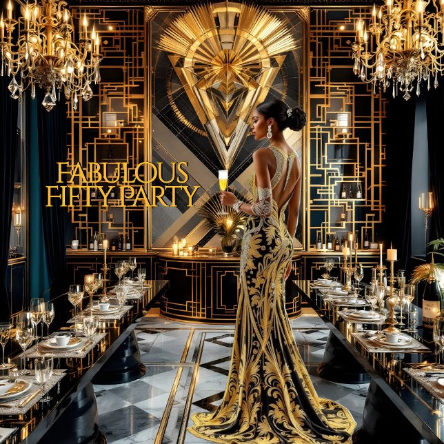 Convite Fabulosa 50ª Mulher do Deco Afro-Americano Dourado (Criador carregado)