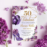 Convite Fabulosa 50 Roxa Moderna 50º Aniversário<br><div class="desc">Esqueça o drab, abraça o fab! Estes convites à sombra gritam "50 & Fabuloso" com brilho roxo vibrante e designs brincalhões. Balões dançam com brilho iridescente, enquanto saltos elegantes, decados em sotaques florais e uma poeira de brilho, atravessam a frente. É um convite que anuncia, "Prepare-se para a festa, porque...</div>