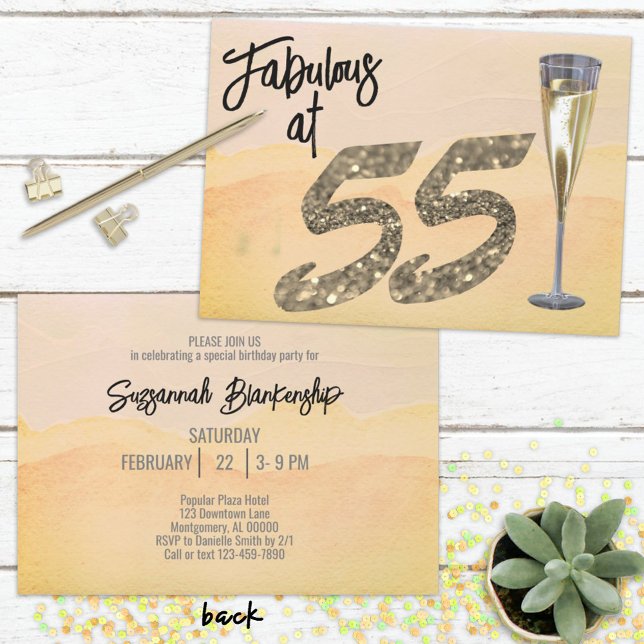 Convite Fabulosa aos 55 Aniversário Festa Aquarela Pastel (Simply fill in your details and be ready to send via mail or immediately download the invitation. )