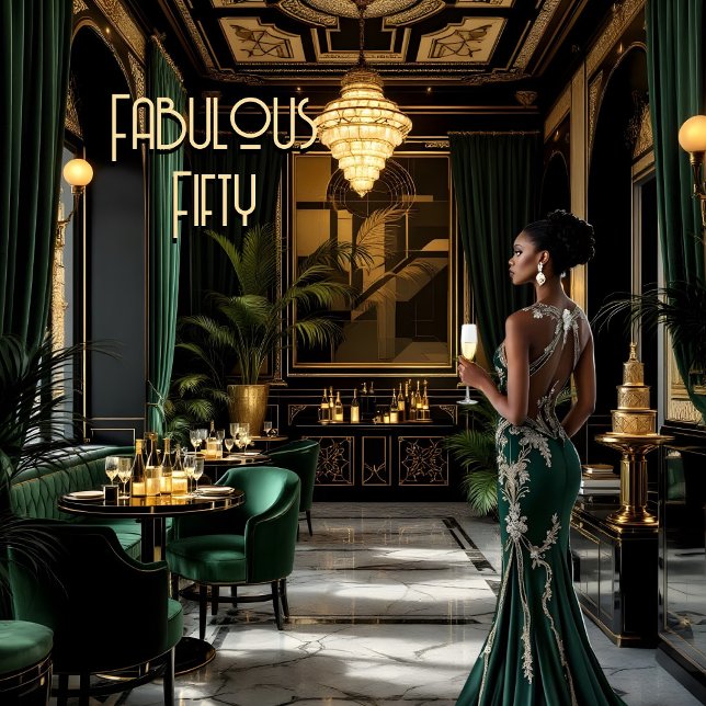 Convite Fabulosa Deco Arte Sala Étnica Mulher Verde Dourad (Criador carregado)