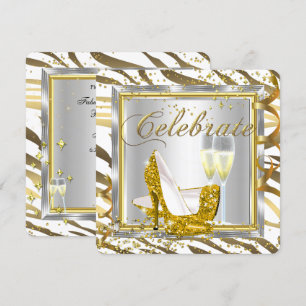 Convite Fabulosa Faixa de Zebra Champanhe Dourado Prata Fe