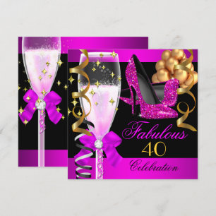 Convite Fabulosa Festa de 40 anos Rosa Quente e Champanhe 