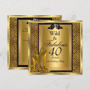 Convite Fabulosa Festa de 40 Anos Selvagem Dourado Leopard