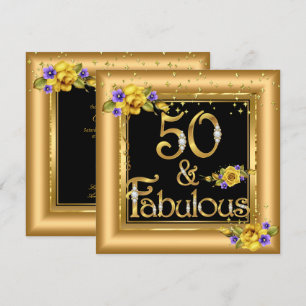 Convite Fabulosa Festa de 50º Aniversário Dourado Preto Am