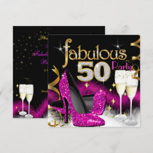 Convite Fabulosa Festa de 50 Anos Brilho Rosa Quente Champ