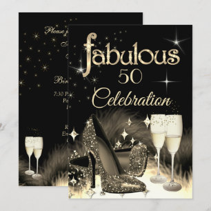 Convite Fabulosa Festa de 50 Anos Brilho Sépia Bege Champa