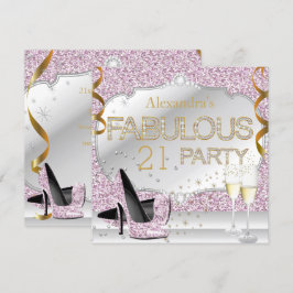Convite Fabulosa Festa de Aniversário 21 Rosa Brilho Glamo