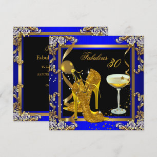 Convite Fabulosa Festa de Aniversário 30 Azul Real Dourado