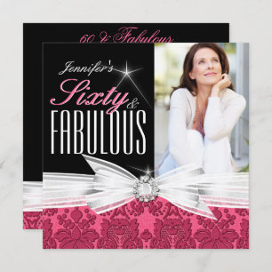 Convite Fabulosa Festa de aniversário 60 Photo Damask 60th