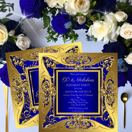 Convite Fabulosa Festa de Aniversário 60 Royal Blue Dourad