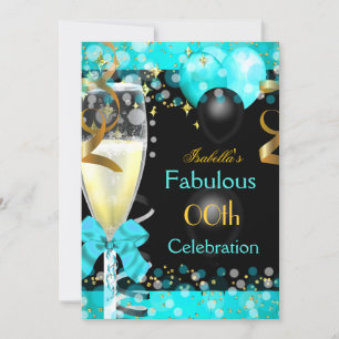 Convite Fabulosa Festa de Aniversário Champanhe Azul Turqu