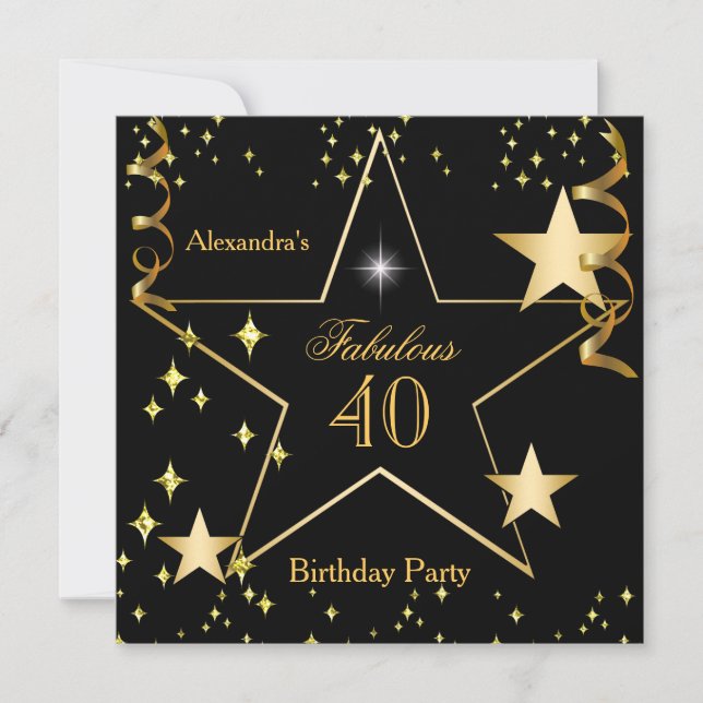 Convite Fabulosa Festa de Aniversário com Estrelas Pretas  (Frente)