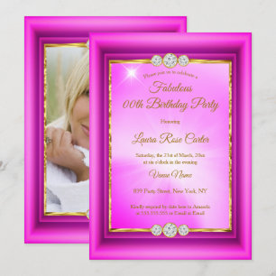 Convite Fabulosa festa de aniversário com foto dourada ros
