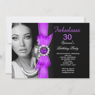 Convite Fabulosa Festa de Aniversário com Foto Roxo Preto