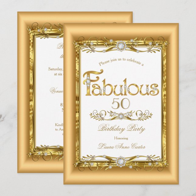 Convite Fabulosa Festa de Aniversário com Ouro Branco e Di (Frente/Verso)