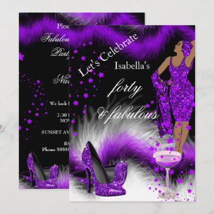 Convite Fabulosa Festa de Aniversário da Senhora Roxa com 