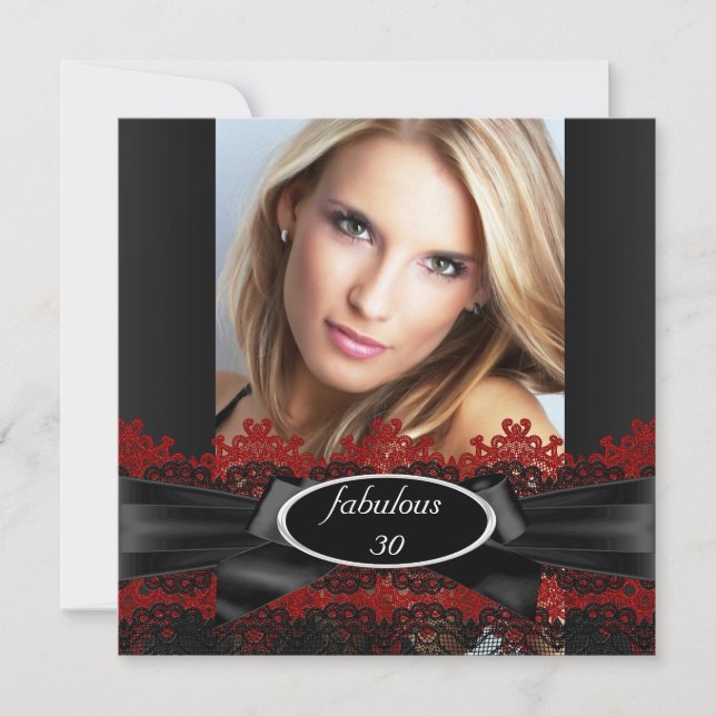 Convite Fabulosa Festa de aniversário de Foto do Lace Verm (Frente)