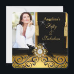 Convite Fabulosa Festa de aniversário de fotos Dourada de<br><div class="desc">Fabuloso 50, Foto, Dourado e Preto. Com Damask, Dourado Arco Negra De Joias De Diamante. Moderno Elegante e Na moda 50º Convites de aniversário. Convite para fotografia, Adicionar convite para fotografia. Convites de aniversário. Personalize com seus próprios detalhes. Produto fabuloso para Mulheres. Personalize com seus próprios detalhes e idade. Modelo...</div>