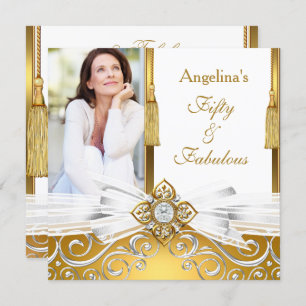 Convite Fabulosa Festa de aniversário de fotos Dourada do 