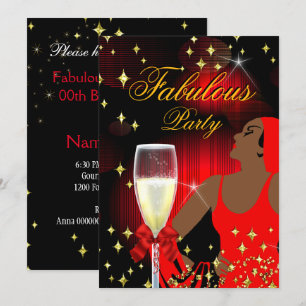 Convite Fabulosa Festa de Aniversário Diva com Brilho Verm