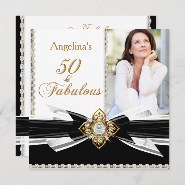 Convite Fabulosa Festa de aniversário Dourada de 50 Fotos  (Frente/Verso)