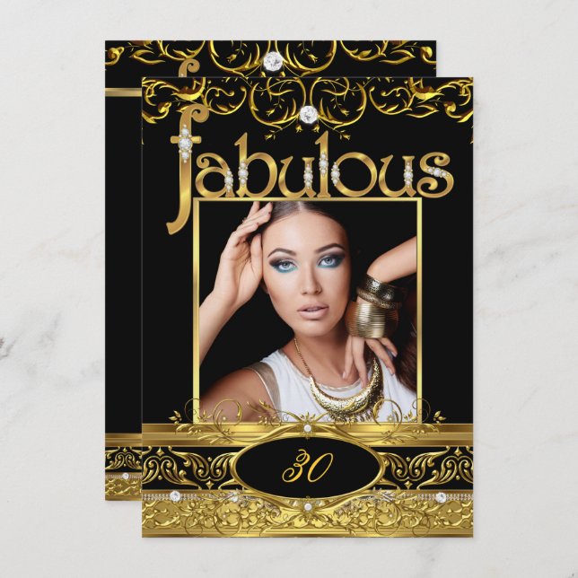 Convite Fabulosa Festa de aniversário Dourada Floral A Pre (Frente/Verso)