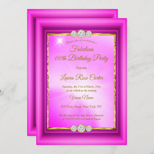 Convite Fabulosa Festa de aniversário Dourada rosa-quente