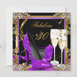 Convite Fabulosa Festa de aniversário Dourada roxa 30