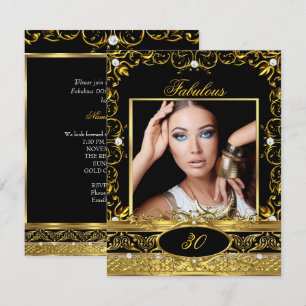 Convite Fabulosa Festa de Aniversário Foto Floral Preto Do