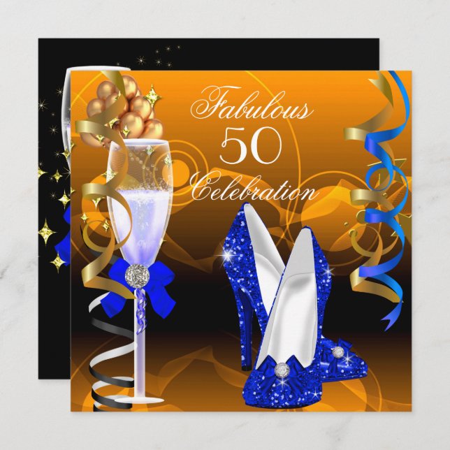 Convite Fabulosa Festa de aniversário Laranja Dourada Real (Frente/Verso)