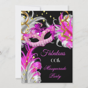 Convite Fabulosa Festa de Aniversário Máscara Dourada Rosa