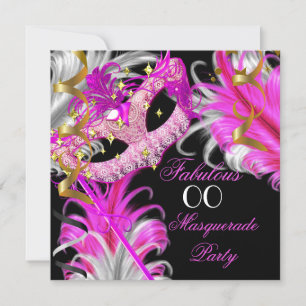 Convite Fabulosa Festa de Aniversário Máscara Dourada Rosa