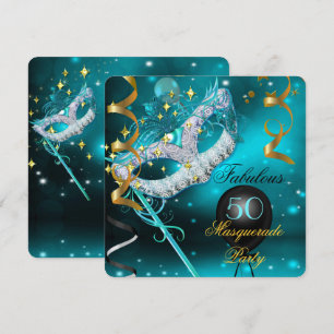 Convite Fabulosa Festa de Aniversário Máscara Dourada Turq