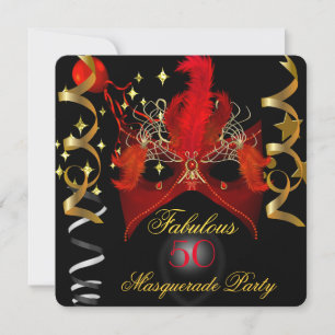 Convite Fabulosa Festa de Aniversário Máscara Dourada Verm