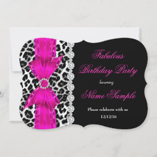 Convite Fabulosa Festa de Aniversário Rosa Quente Leopardo