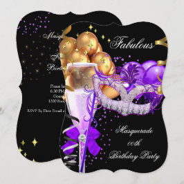 Convite Fabulosa Festa de Máscaras Roxo Dourado e Preto 4
