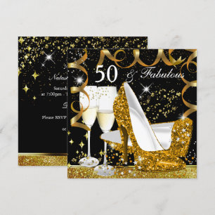 Convite Fabulosa festa Glitz de 50 Glitter Dourado Heel Gl